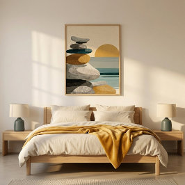 Arte de pared de puesta de sol de pila de piedras 