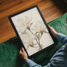 Arte de pared de rama de magnolia blanca elegante