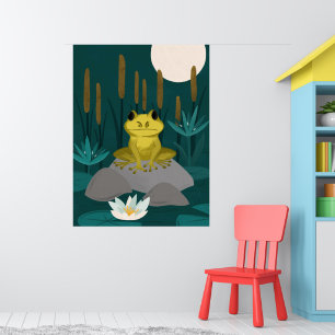 Arte de pared de rana de luna llena en estanque de