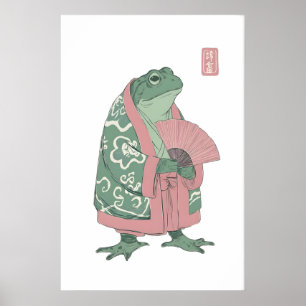 Arte de pared de rana, ilustración de kimono y aba