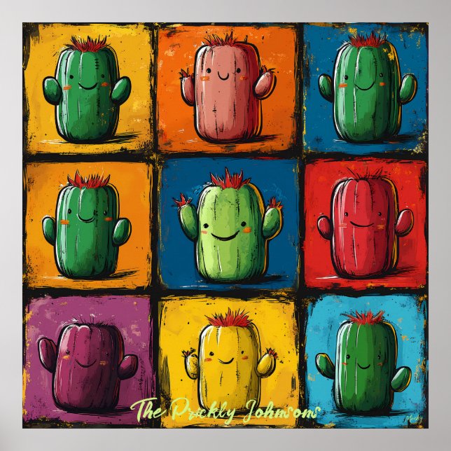 Arte de pared de rejilla de cactus pop personaliza (Frente)