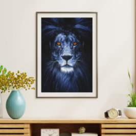 Arte de pared de retrato animal de león azul