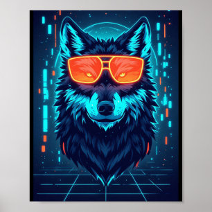 Arte de pared de retrato de lobo alfa neón Cyberpu