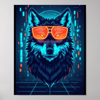 Arte de pared de retrato de lobo alfa neón Cyberpu