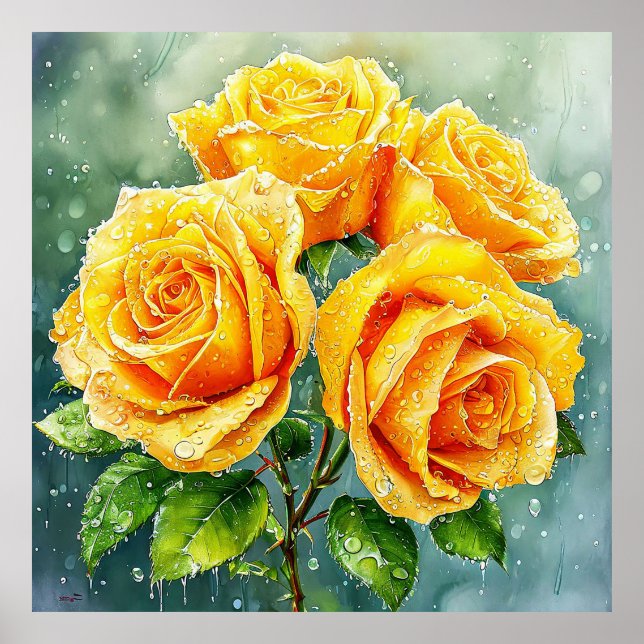 🌼 Arte de pared de rosas amarillas para decoració (Frente)