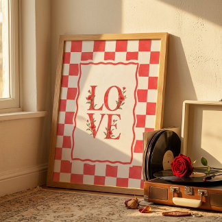 Arte de pared de San Valentín floral a cuadros de