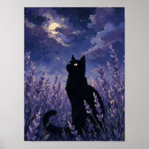 Arte de pared de silueta de gato negro — Campo de