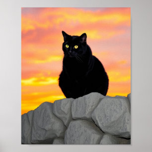 Arte de pared de silueta de gato negro en la puest