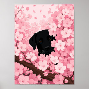 Arte de pared de silueta de perro negro — Flor de