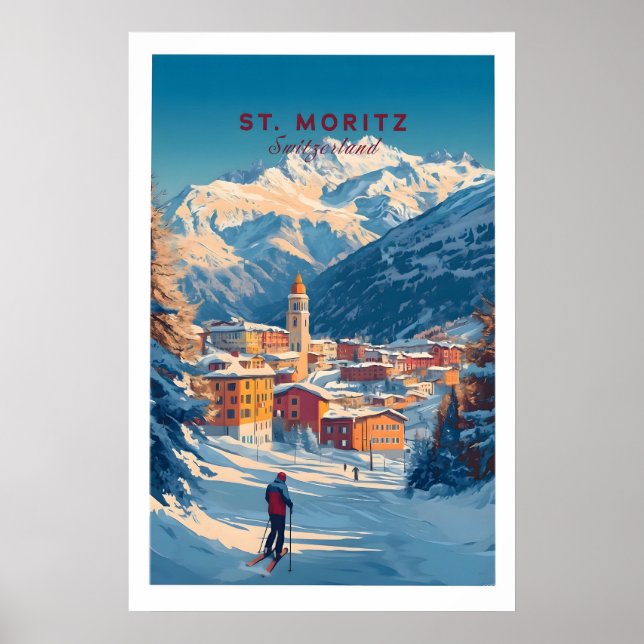 Arte de pared de St Moritz Impresión de esquí 1 (Frente)