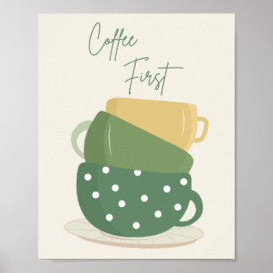 Arte de Pared de Tazas Retro Boho 'Café Primero'