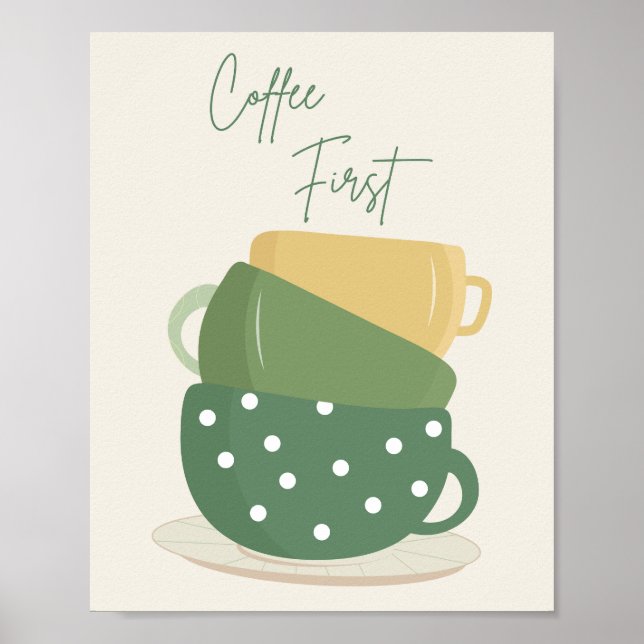 Arte de Pared de Tazas Retro Boho 'Café Primero' (Frente)