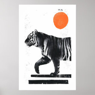 Arte de pared de tigre estilo minimalista de tinta