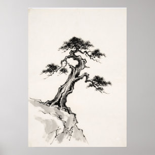 Arte de pared de tinta Zen Resiliencia del pino an
