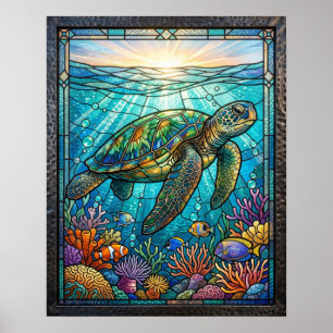 Arte de pared de tortuga marina de vidrio teñido