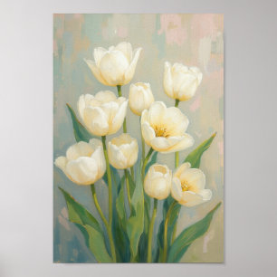 Arte de pared de tulipán blanco vintage de verano