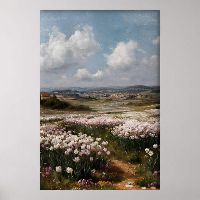 Arte de pared de tulipanes impresos, flor de prima (Frente)
