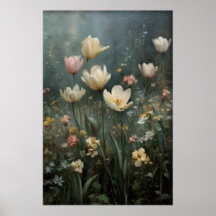 Arte de pared de tulipanes impresos, prado de prim