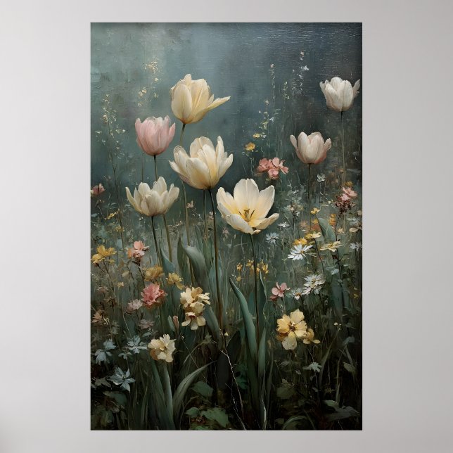 Arte de pared de tulipanes impresos, prado de prim (Frente)