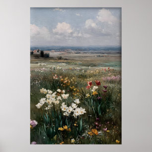 Arte de pared de tulipanes impresos y narcisos, an