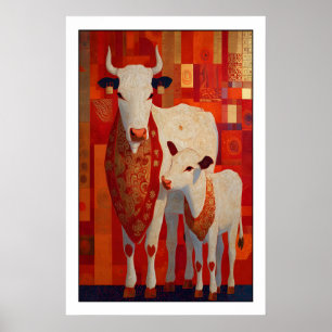 Arte de pared de vaca sagrada con líneas grabadas