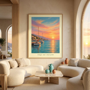 Arte de pared de velero de puesta de sol costera m