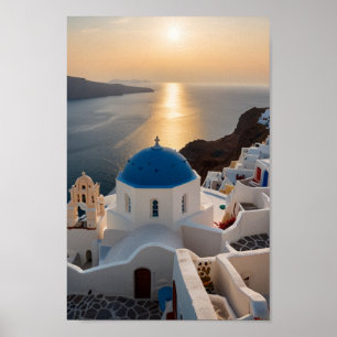 Arte de pared de viaje retro de Santorini Grecia