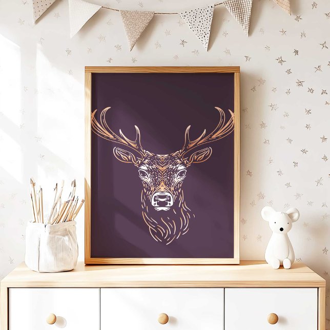 Arte de pared de vivero de ciervos del bosque Post (Woodland Deer Nursery Wall Art Poster Print by TinkPrints.)