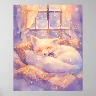 Arte de pared de zorro ártico lindo durmiendo para