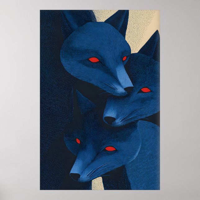 Arte de pared de zorro azul en capas - Gráfico gra (Frente)