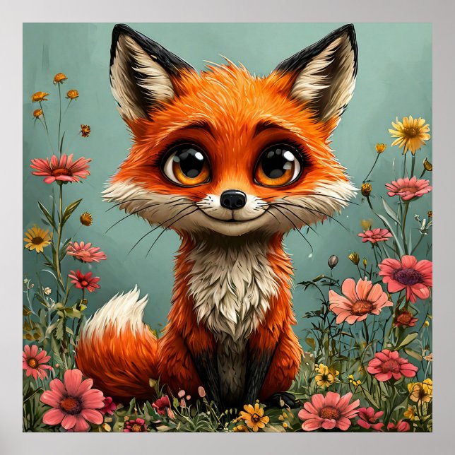 Arte de Pared de Zorro de Dibujos Animados Adorabl (Frente)