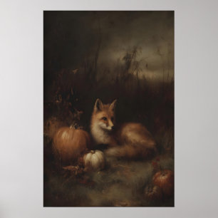 Arte de pared de zorro gótico con calabazas en el 