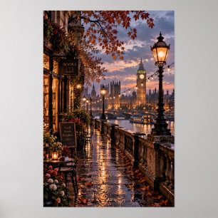 Arte de pared del Big Ben de Londres en otoño junt