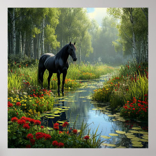 Arte de pared del bosque del caballo negro Decorac