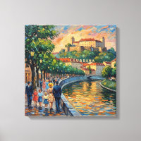 Arte de pared del castillo junto al río Ljubljana 
