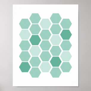 Arte de pared del hexágono geométrico azul turques