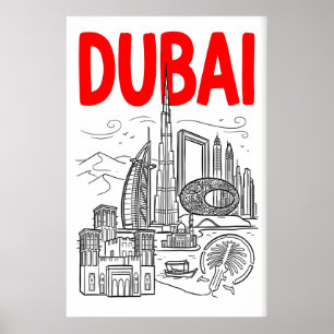 Arte de pared del horizonte de Dubái - Contorno ne