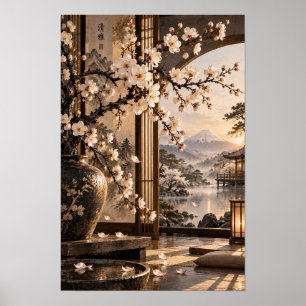 Arte de pared del Jardín Japonés Monte Fuji Flor B