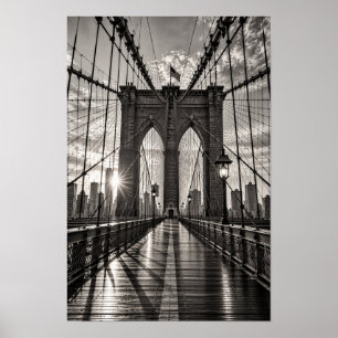 Arte de pared del puente de Brooklyn en blanco y n