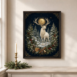 Arte de pared del solsticio de invierno White Stag