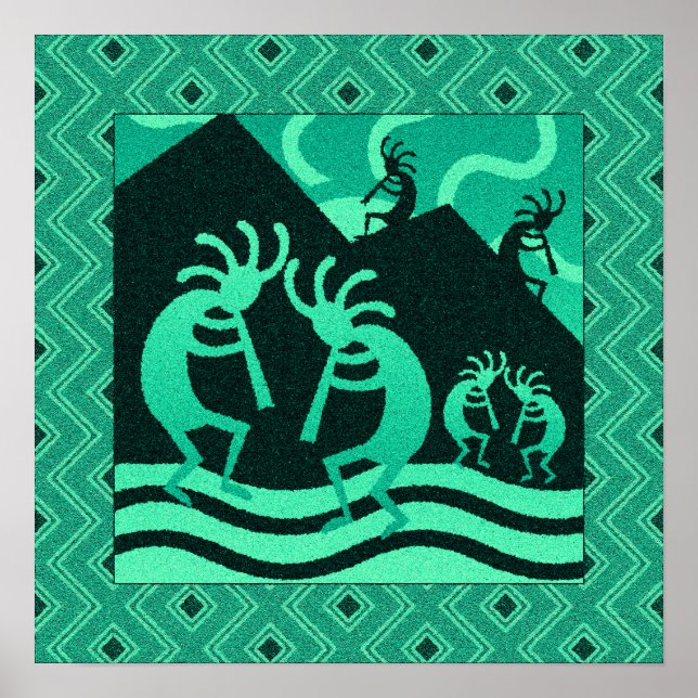 Arte De Pared Del Suroeste Turquesa Y Kokopelli Ne (Frente)