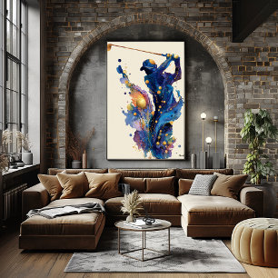 Arte de pared dinámico de golfista con tinta fluid