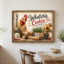 Arte de pared divertido de gallo de granja para co