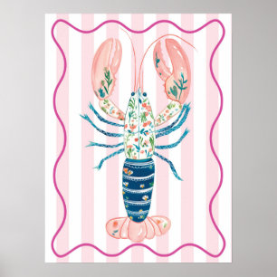 arte de pared divertido de langosta floral póster