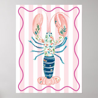 arte de pared divertido de langosta floral póster