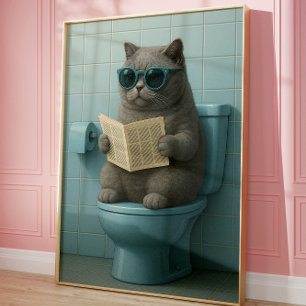 Arte de pared divertido y genial para baño con gat