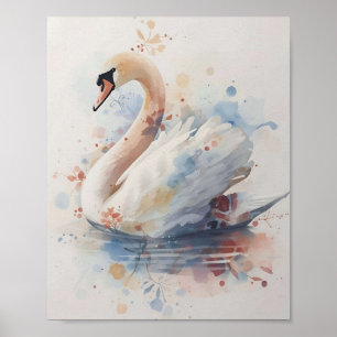 Arte de pared en acuarela del cisne elegante