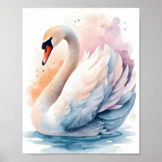 Arte de pared en acuarela del cisne elegante