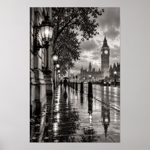 Arte de pared en blanco y negro del Big Ben de Lon