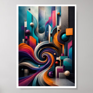 Arte de pared en espiral abstracto 3D vibrante
